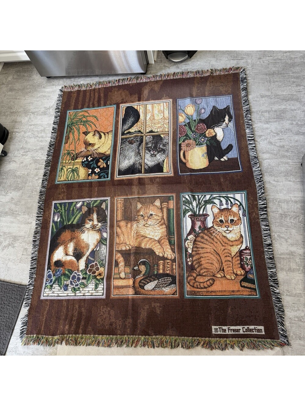 VTG The Fraser Collection Cat Throw Blanket Cat Lover Cute! 52 x 69